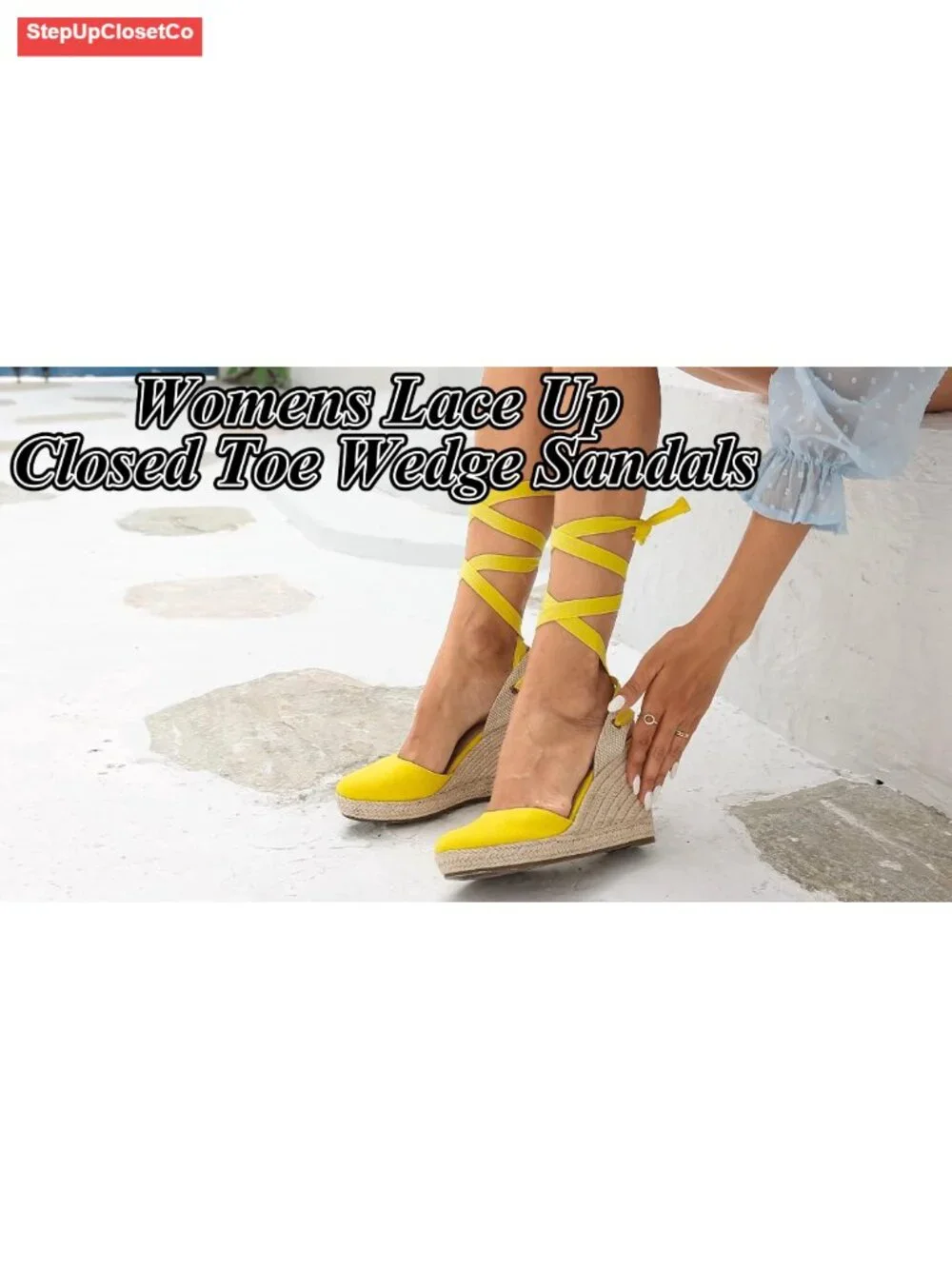 Women's Faux Leather Lace Up Espadrille Wedge Sandals